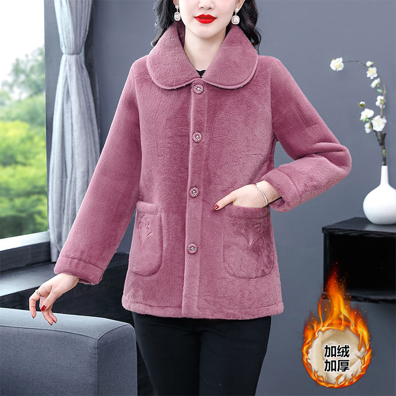 Mom's winter mink velvet coat, middle-aged and elderly women's fashionable short fur one-piece coat, thickened coat, trendy