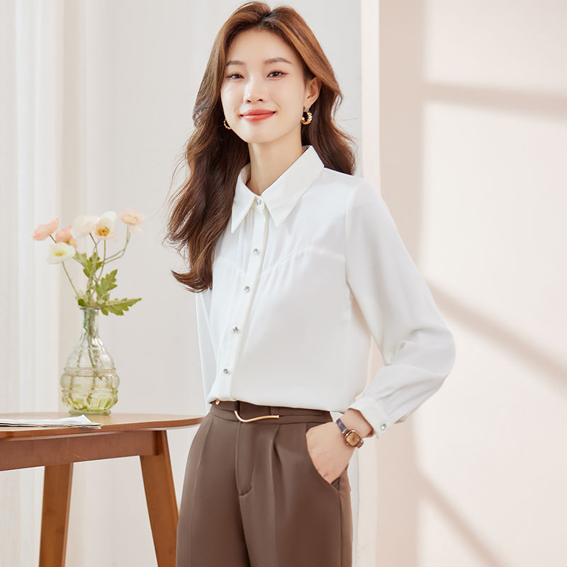 白色雪紡襯衫秋裝2023新款春秋季女裝職業氣質休閒小個子通勤襯衣
