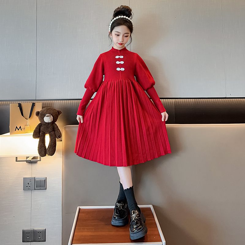 女童連衣裙冬季2023新款小女孩毛衣裙冬款女大童針織衫兒童秋冬裝