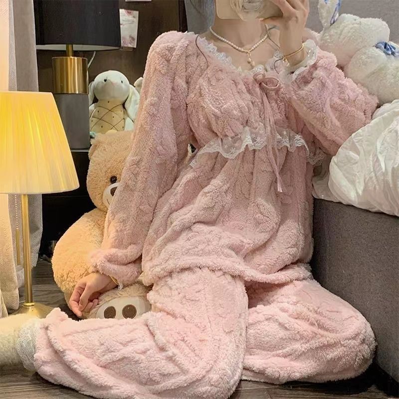 睡衣女秋冬季珊瑚絨加絨加厚冬天甜美公主風法蘭絨保暖家居服套裝