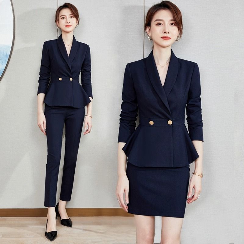 Professional suit skirt, women's fashion temperament, autumn and winter high-end suit jacket, workplace formal wear, jewelry store work clothes
