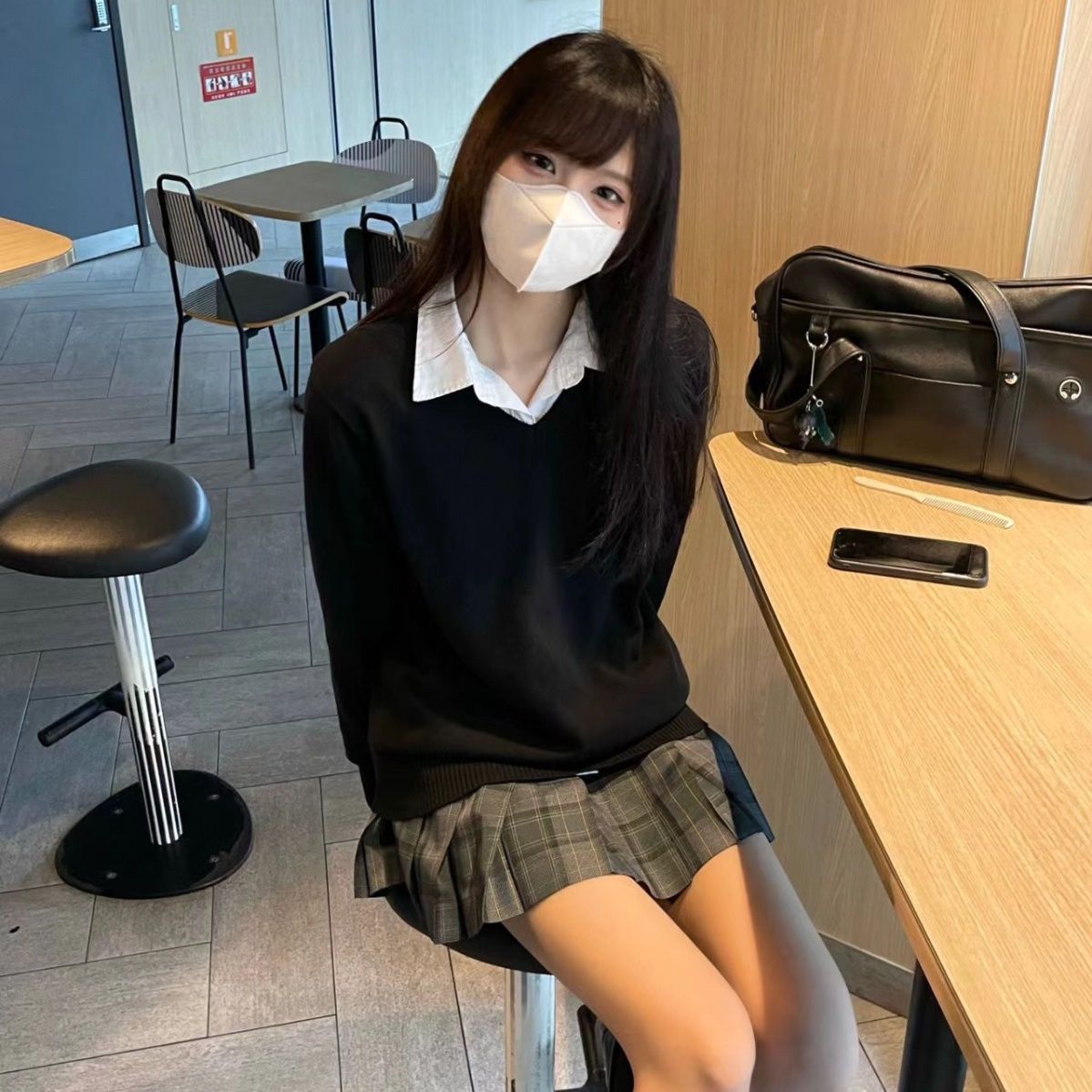學院風秋冬2023新款jk制服女毛衣百搭套頭v領長袖外套疊穿針織衫