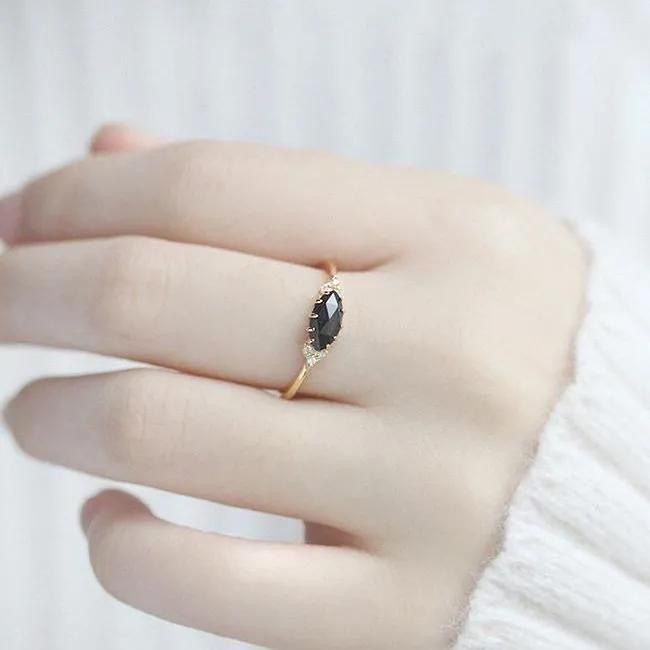 Vintage Silver Devil's Eye Ring For Women Geometric Black Onyx_voghion.com