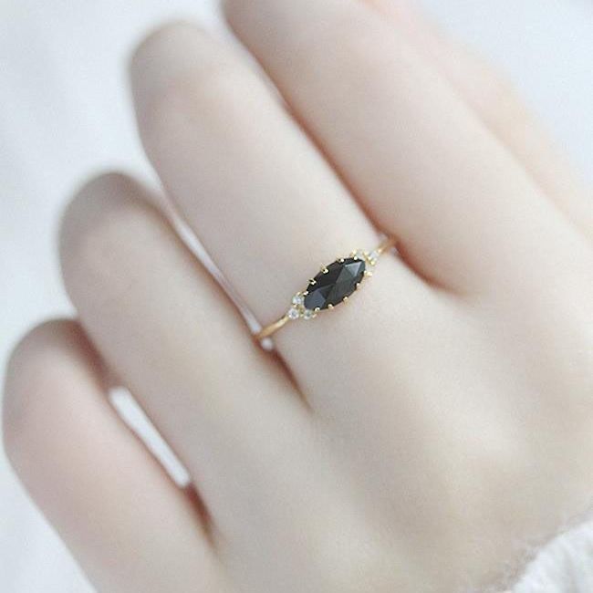 Vintage Silver Devil's Eye Ring For Women Geometric Black Onyx_voghion.com