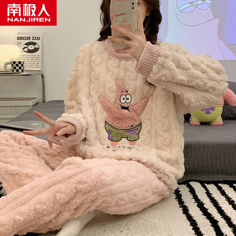 睡衣女秋冬季珊瑚绒加厚加绒年新款卡通冬天家居服套装