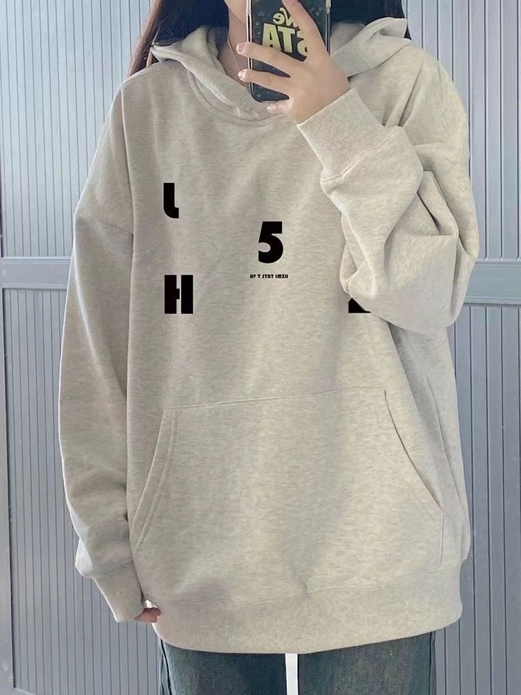 高級感超好看白灰色連帽衛衣女秋冬季加絨加厚oversize慵懶風外套