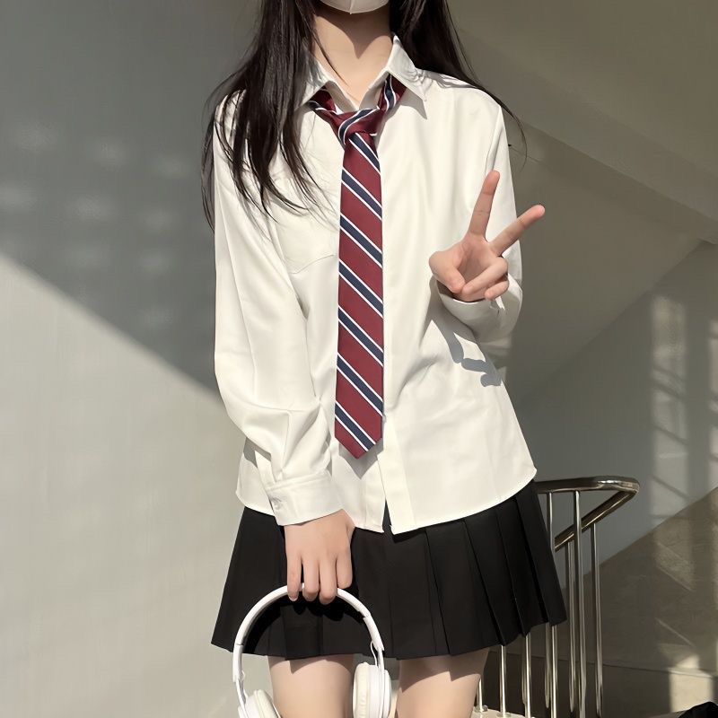 原創jk日系制服純色襯衫風琴褶長短袖內搭百搭學院風打底寬鬆女夏