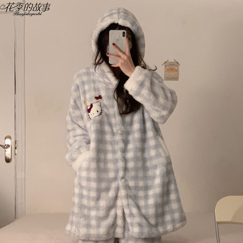 花季的故事珊瑚絨睡衣女秋冬季睡袍加絨加厚保暖卡通玉桂狗家居服