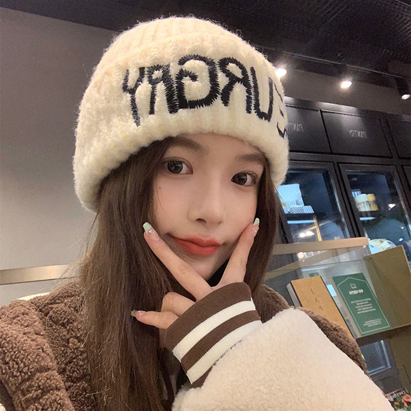 Hat Women's Winter Thickened Warm Large Head Circumference Cold Hat Korean Style Versatile Face-Showing Small Ear-Protecting Student Knitted Wool Hat