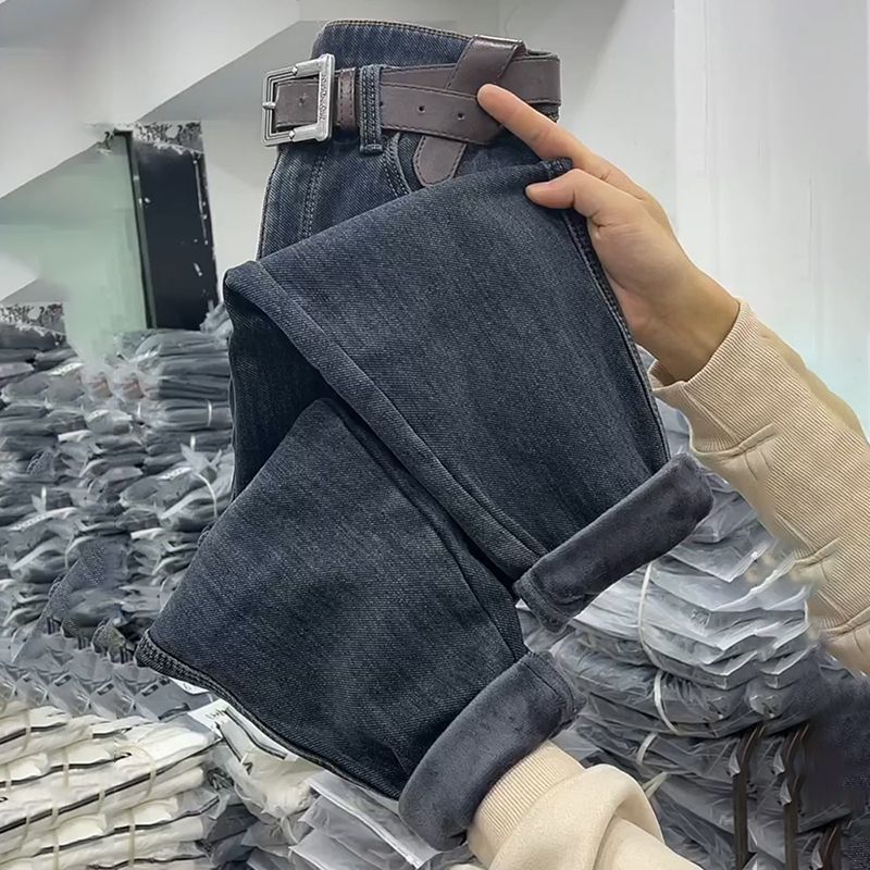 2023秋冬高腰牛仔老爹褲女設計感顯瘦寬鬆直筒哈倫褲百搭九分褲潮