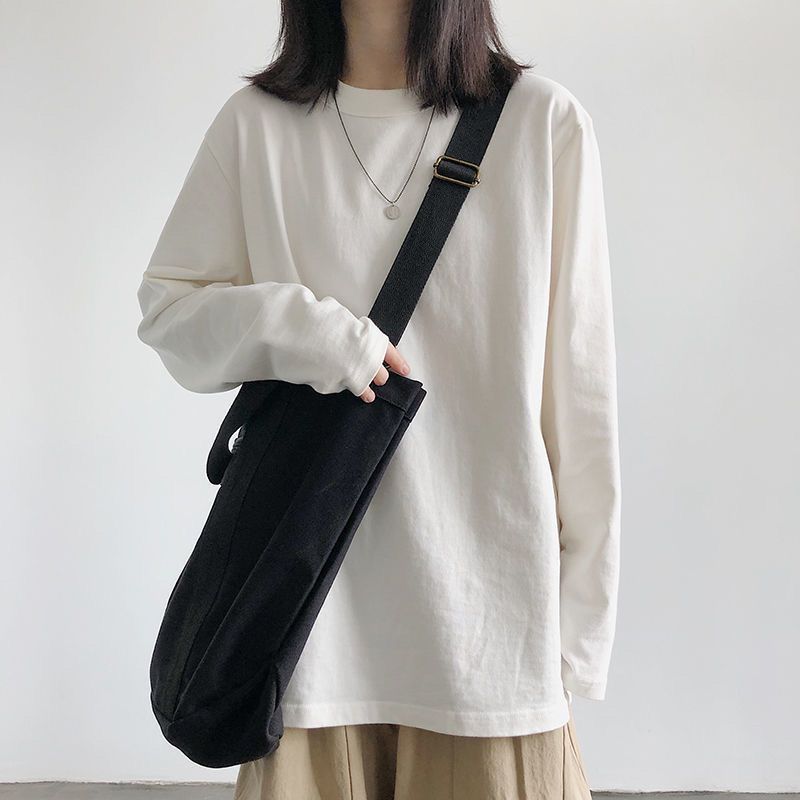 棉質長袖T恤女20223秋冬新款學生韓版寬鬆顯瘦套頭純色打底衫上衣