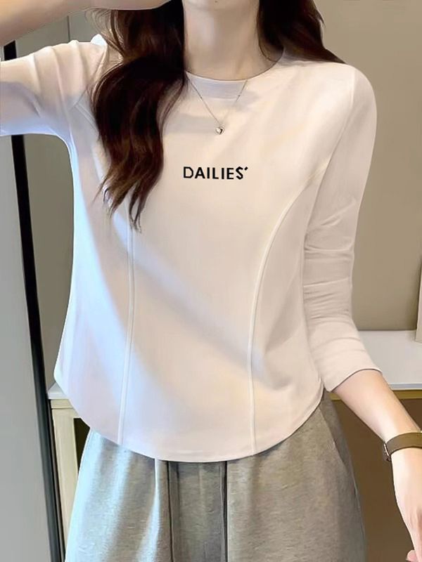 高檔純棉長袖t恤女打底衫2023秋冬新款小個子內搭設計感小眾上衣