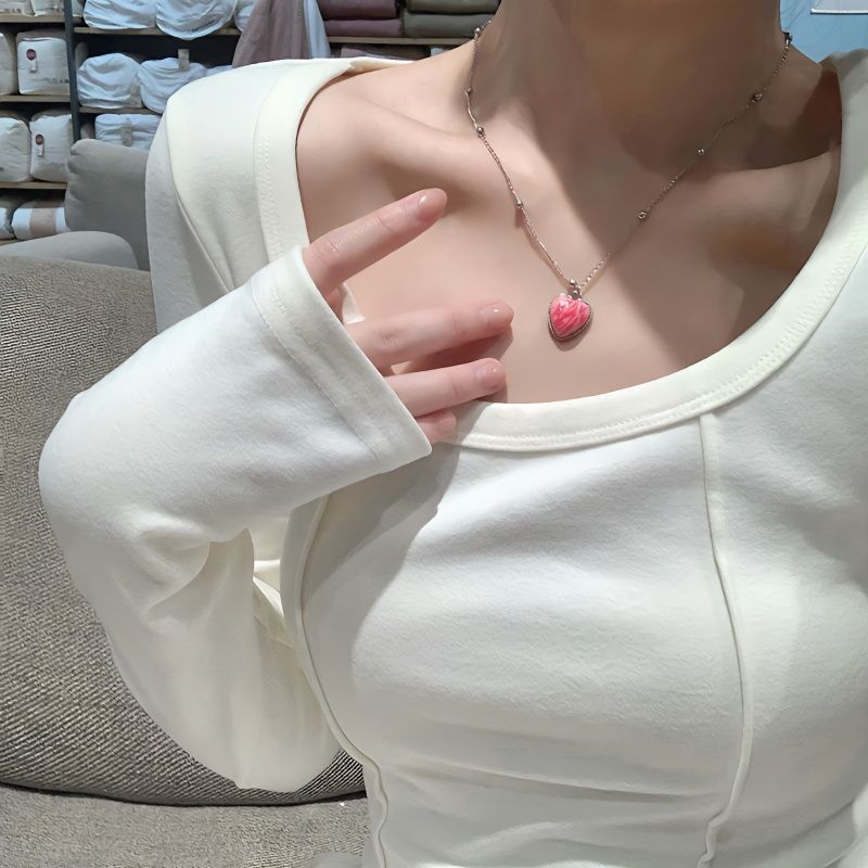 德絨白色t恤女洋氣內搭保暖打底衫秋冬設計感修身顯瘦魚骨上衣ins