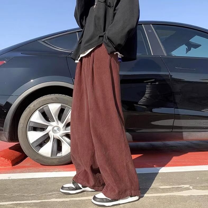 美式復古燈芯絨褲子男ins高街潮牌寬鬆闊腿褲垂感休閒百搭長褲女