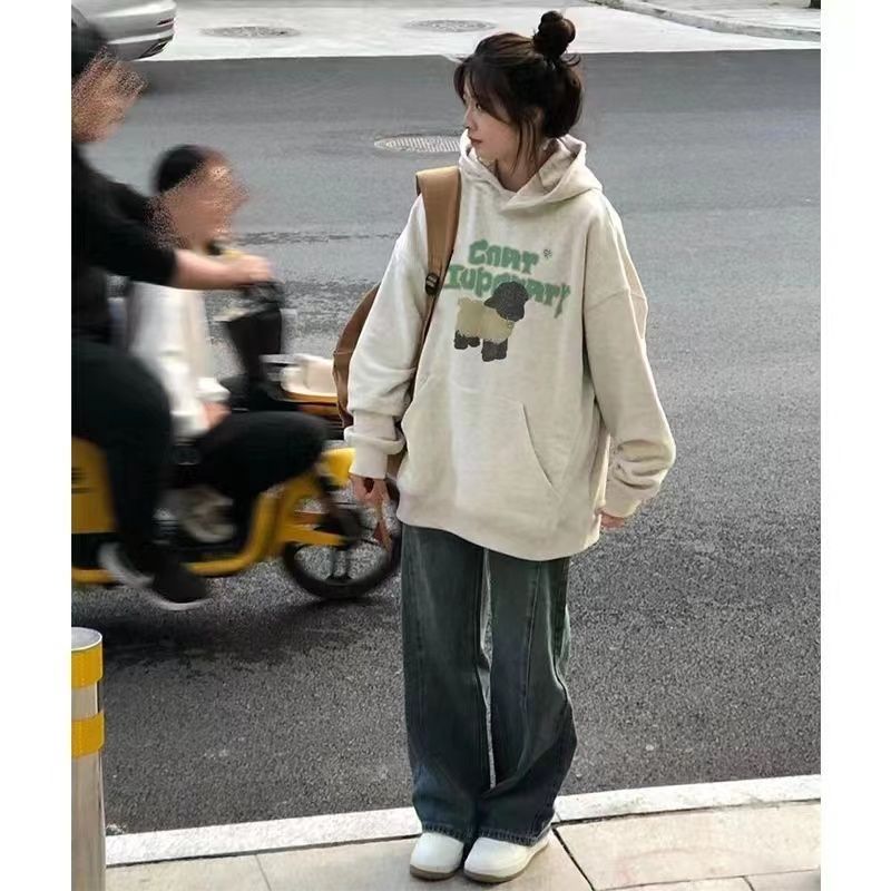 韓版hiphop美式連帽衛衣女秋冬季加絨加厚寬鬆oversize慵懶風外套