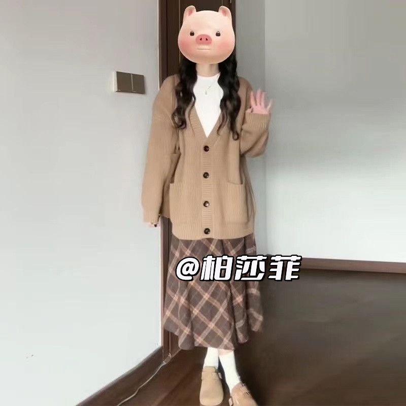 針織毛衣連衣裙子早秋裝奶系穿搭配一整套裝時尚初秋季2023新款女