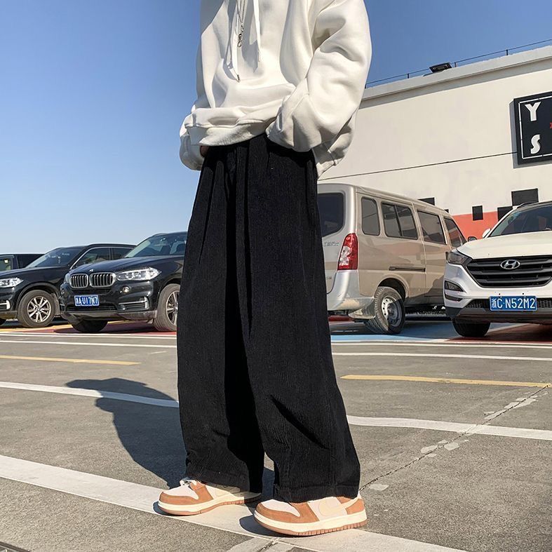 燈芯絨褲子男潮牌垂感直筒寬鬆闊腿長褲美式復古男褲休閒運動褲女