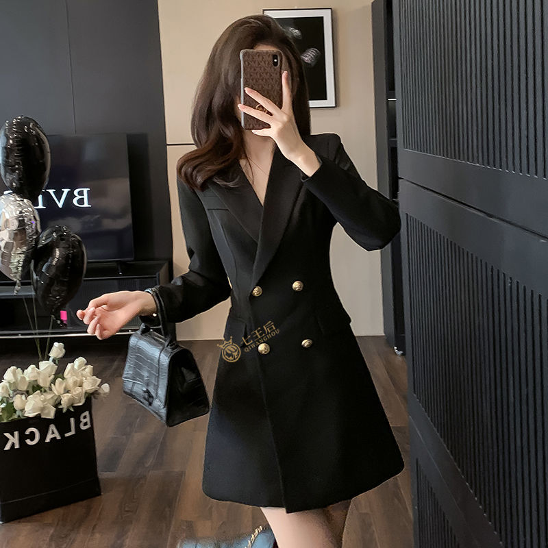 Black suit dress women's high-end  new autumn and winter slim waist slim long-sleeved professional skirt