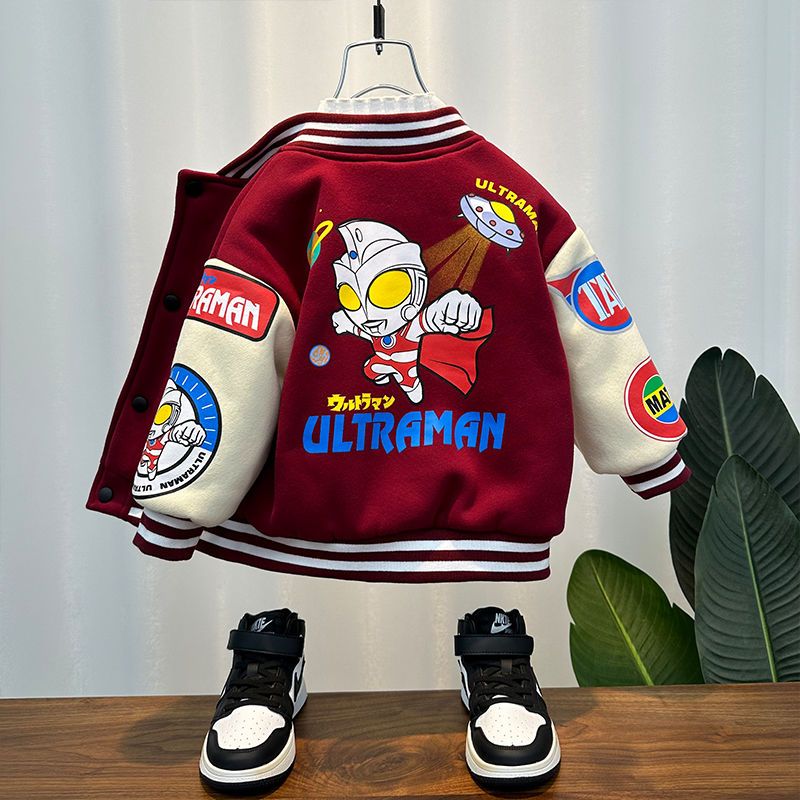 奧特曼衣服男童加厚外套2023新款夾棉棒球服冬季上衣兒童秋冬裝潮