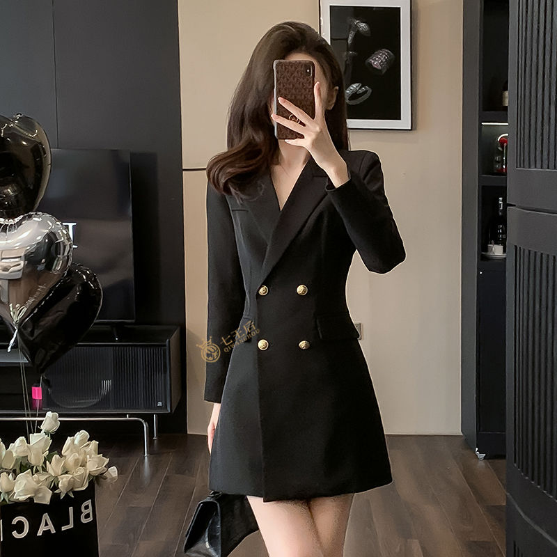 Black suit dress women's high-end  new autumn and winter slim waist slim long-sleeved professional skirt