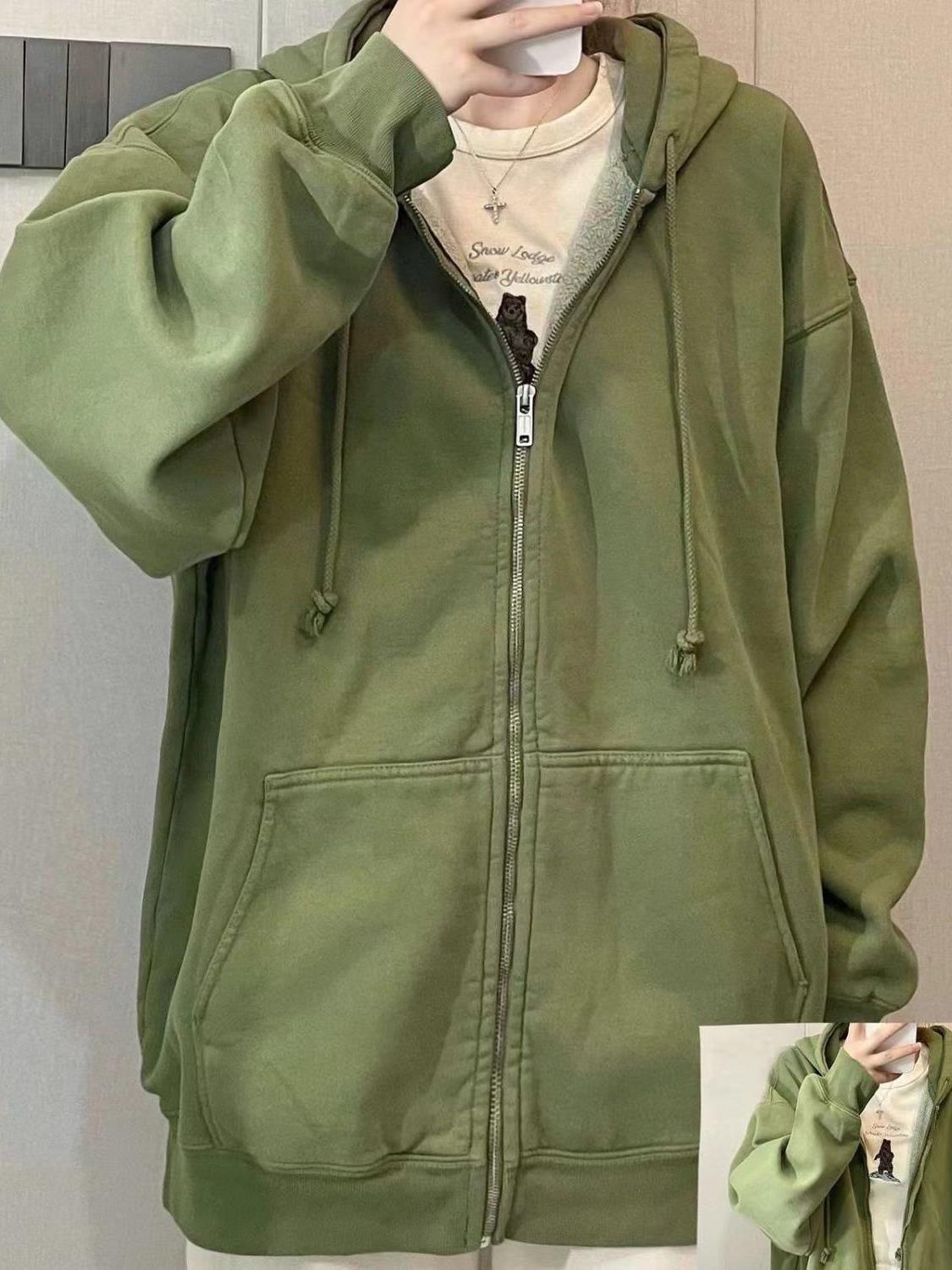 超顯白抹茶綠衛衣外套女秋季新款oversize寬鬆慵懶垂墜感外穿開衫