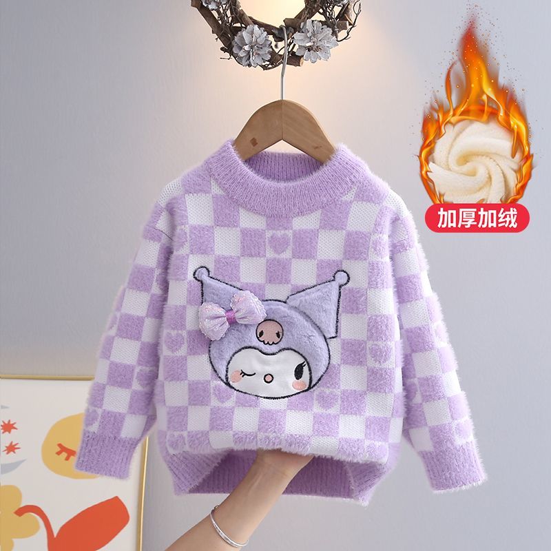 Girls Cartoon Cute Sweater Children's Clothing 2023 New Kuromi Children's Sweater Baby Thickened Warm Top