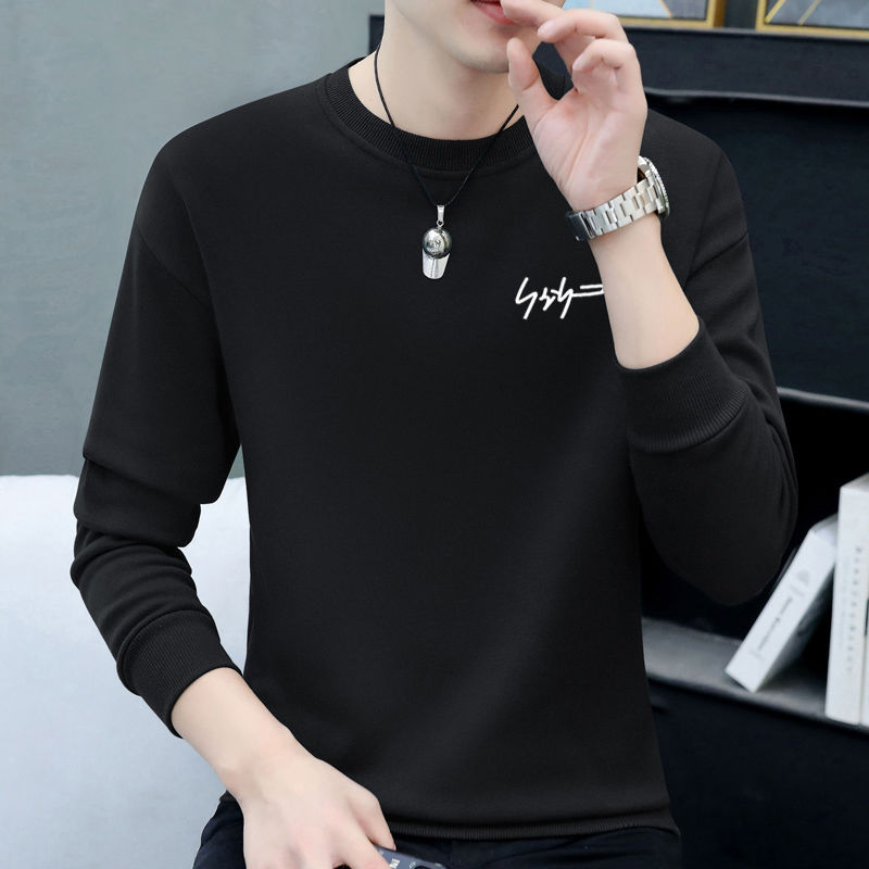 Round neck sweatshirt for men in spring and autumn, loose and trendy ins casual printed hooded clothes, versatile slimming jacket