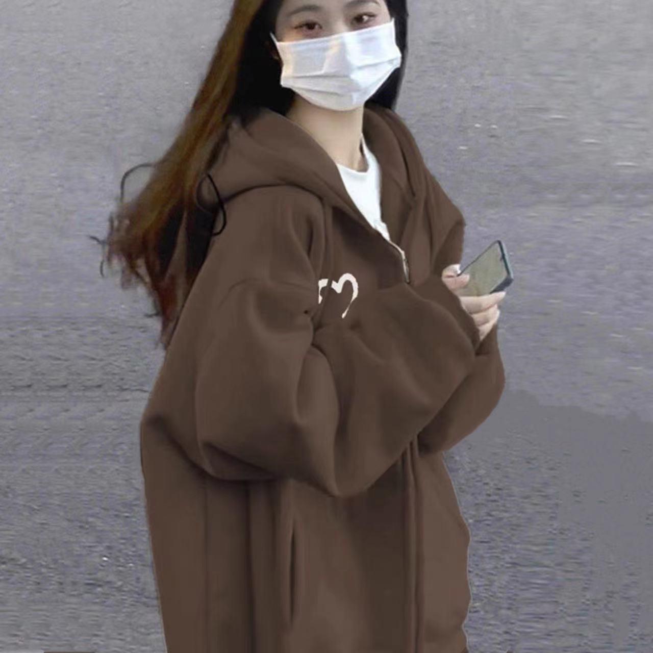 美拉德穿搭咖啡棕外套女秋季韓系慵懶風chic加絨加厚拉鏈開衫外穿