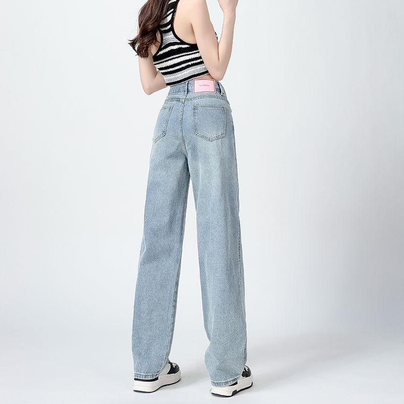 淺色闊腿牛仔褲女2023年春秋季時尚新款高腰寬鬆顯瘦顯高直筒褲子