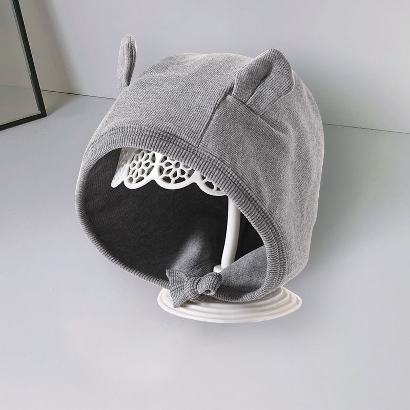 Korean baby hat spring and autumn solid color lace-up ear protection hood newborn baby going out windproof hood