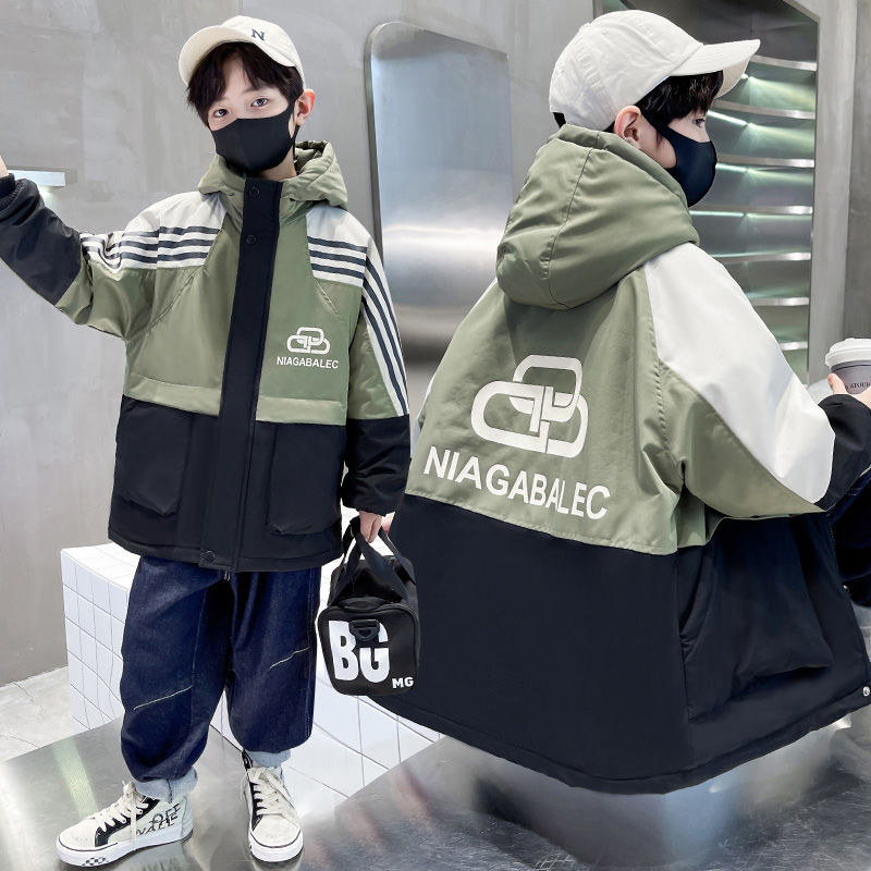 男童裝2023年新款秋冬季洋氣夾棉加厚外套中大童男孩冬裝派克服潮