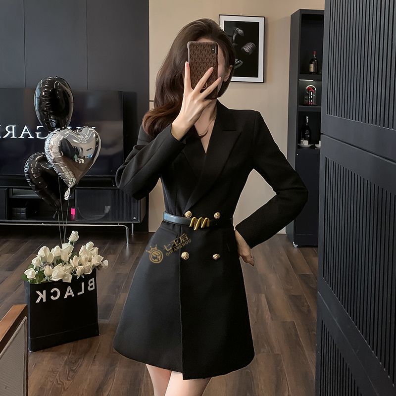 Black suit dress women's high-end  new autumn and winter slim waist slim long-sleeved professional skirt