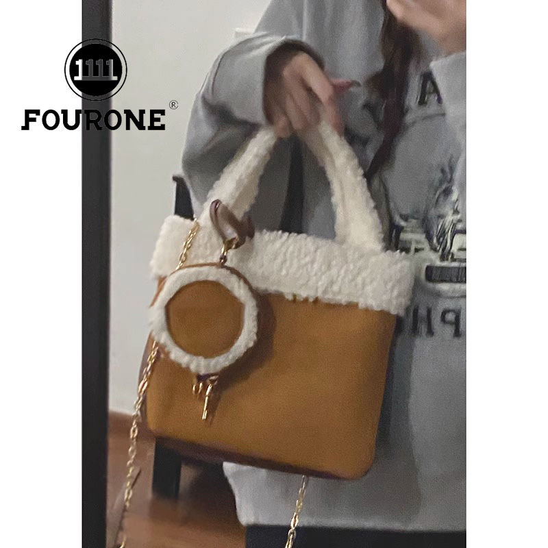 Buckskin handbag women's new trendy retro plush bag versatile chain crossbody bag bucket bag