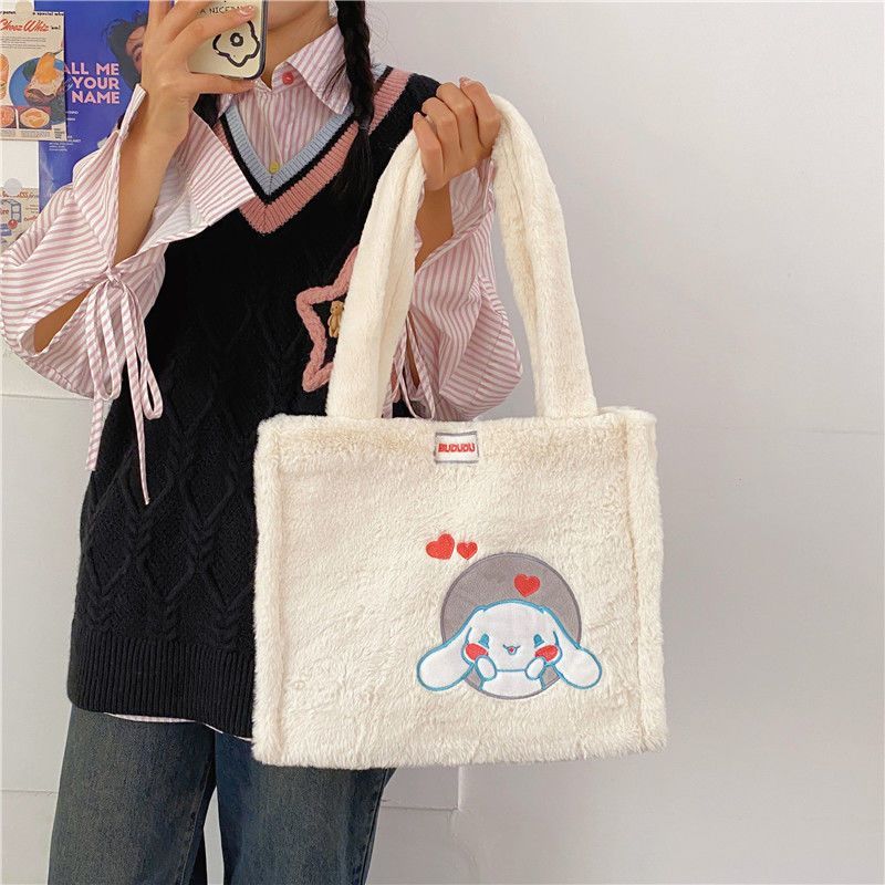 Japanese cartoon strawberry bear bag plush shoulder bag cute doll bag tote bag female bag handbag gift female
