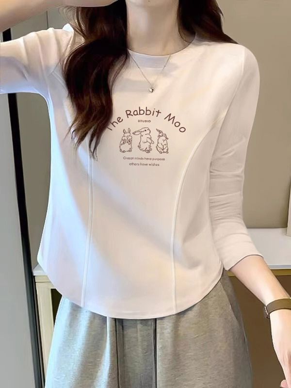 純棉短款不規則長袖t恤女韓版正肩修身顯瘦打底衫內搭上衣秋冬季