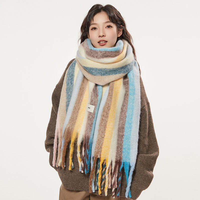 Hongxing Erke women's cashmere long version thick warm scarf plaid shawl versatile autumn and winter_voghion.com