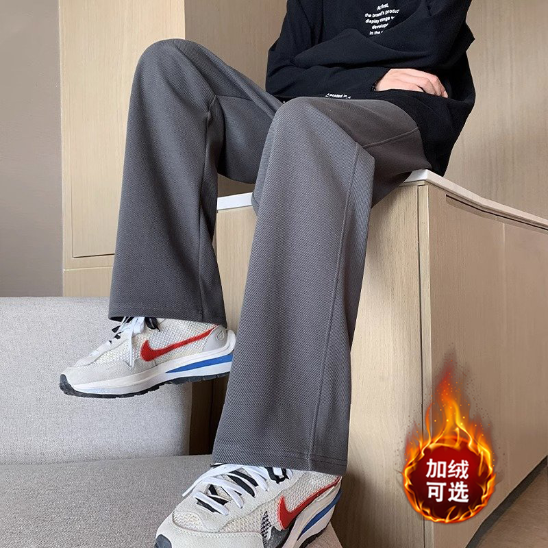 寬鬆褲子男款秋冬季灰色運動褲加厚休閒褲新款百搭直筒男生闊腿褲