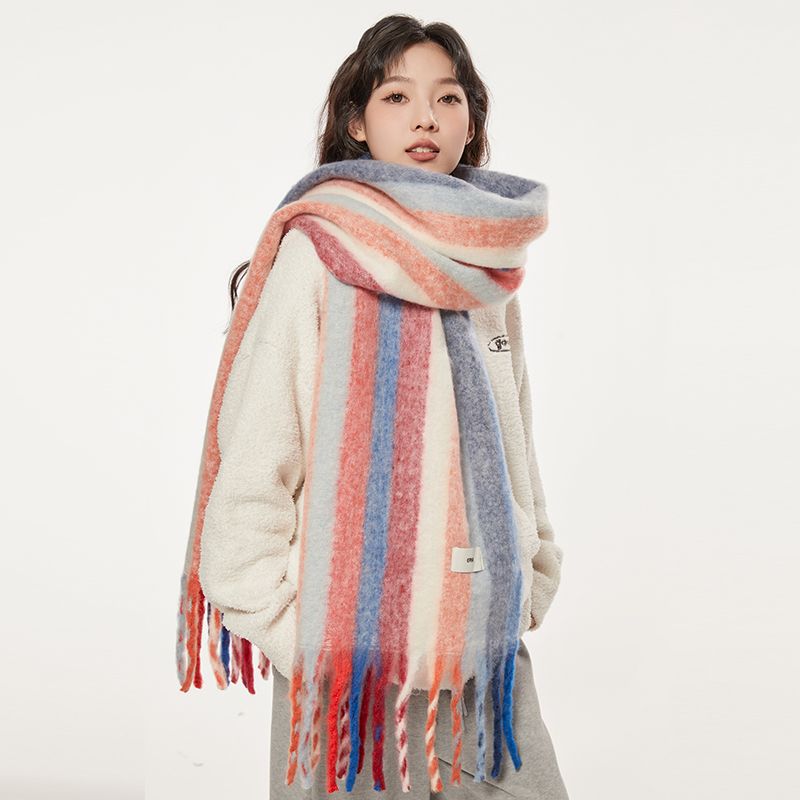 Hongxing Erke women's cashmere long  version thick warm scarf plaid shawl versatile autumn and winter_voghion.com