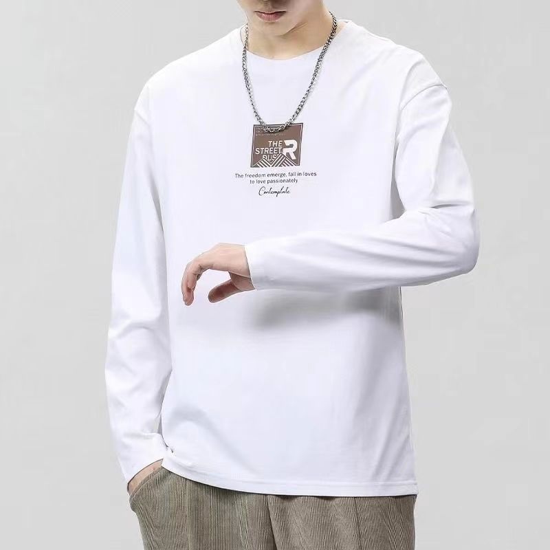 Autumn and winter pure cotton long-sleeved T-shirt men's trendy versatile casual T-shirt round neck  new bottoming shirt men's trendy brand