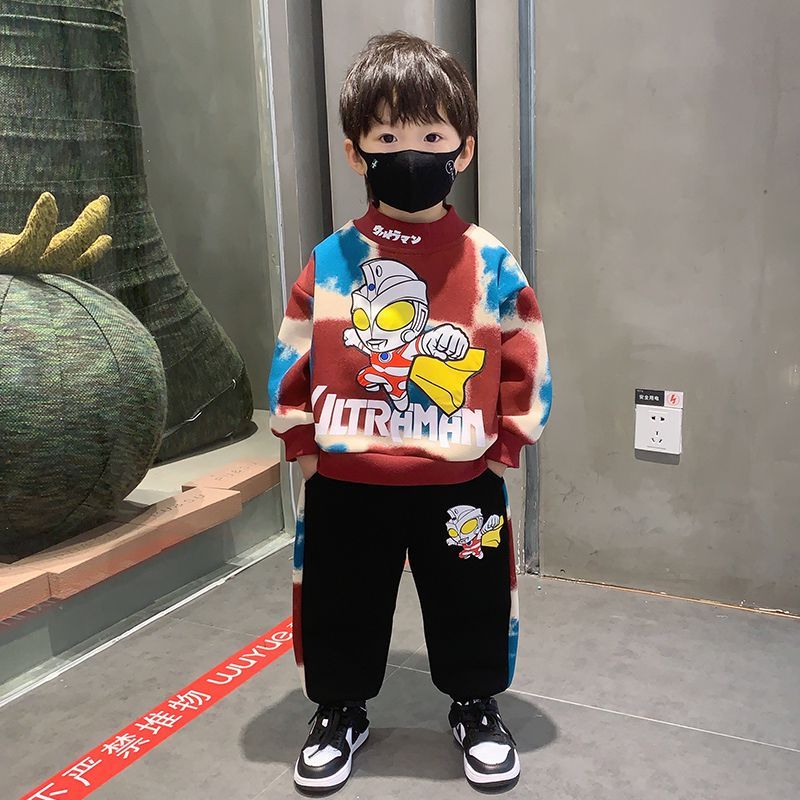 奧特曼衣服男童加絨套裝23新款寶寶秋冬裝痞帥加厚兩件套兒童裝潮