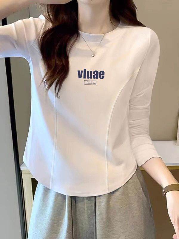 純棉長袖正肩t恤女不規則內搭打底衫辣妹修身短款穿搭上衣秋冬季