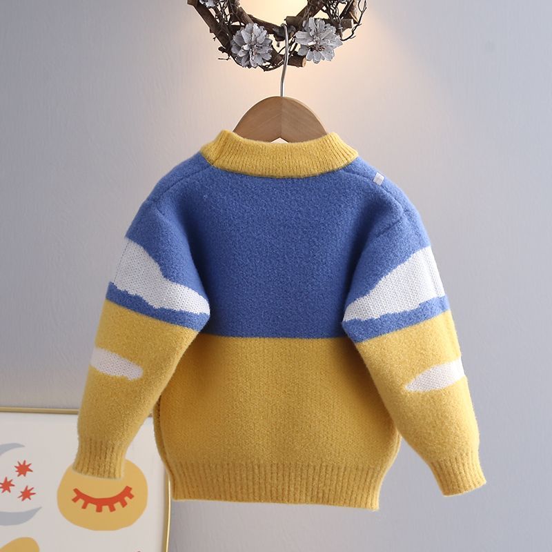 韩系男童毛线衣卡通宝宝秋冬季2023年新款帅气加绒套头针织打底衫