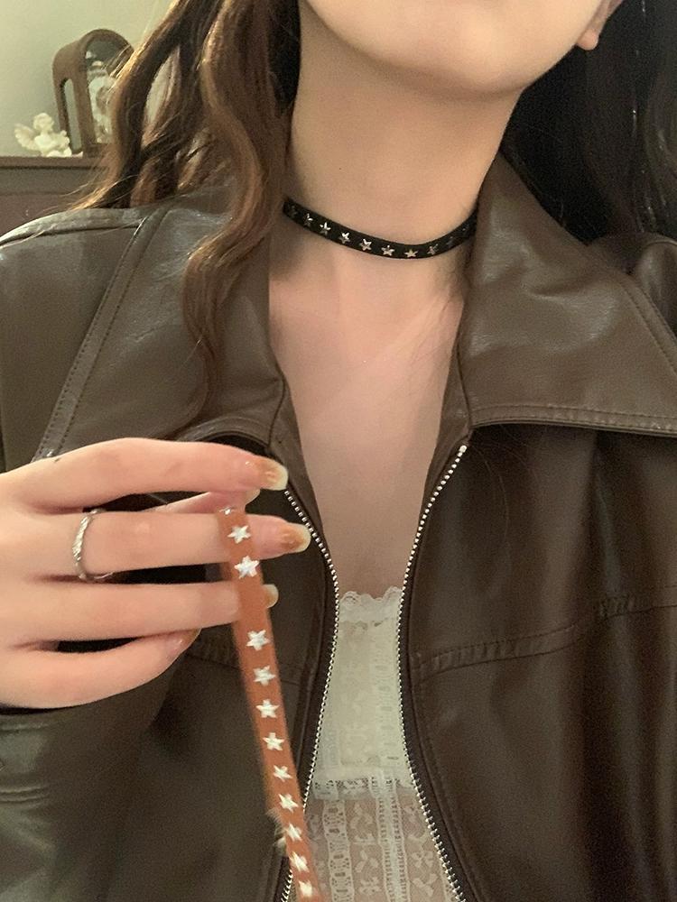 美德拉風 甜酷辣妹星星choker頸鏈小眾設計高級項鍊女皮衣鎖骨鏈