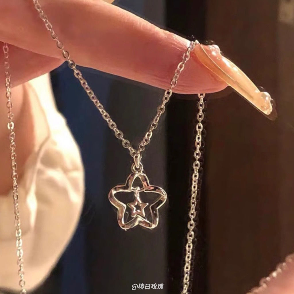 小紅書同款鏤空雙星項鍊ins學生輕奢小眾設計簡約冷淡風鎖骨鏈