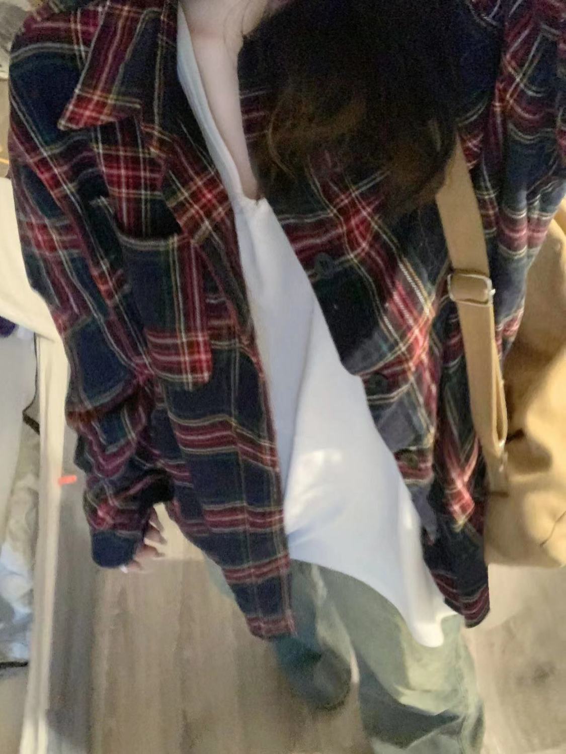 港味復古chic紅色格子襯衫外套女內搭疊穿寬鬆顯瘦慵懶風襯衣外穿