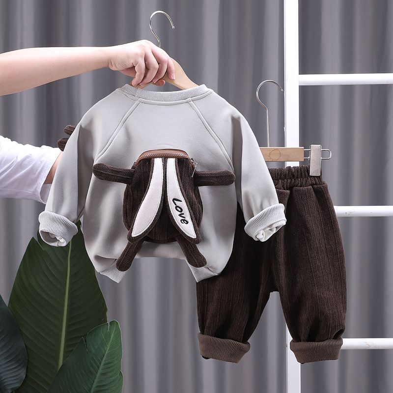 儿童加绒套装冬季新款宝宝休闲保暖衣服婴儿男童韩版一体绒两件套