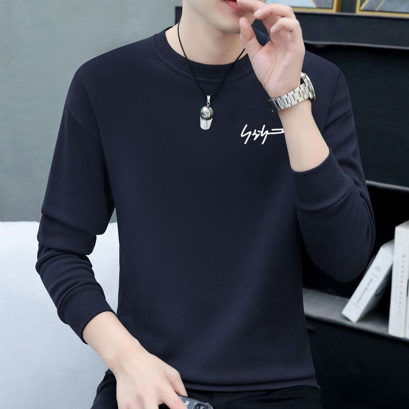 Round neck sweatshirt for men in spring and autumn, loose and trendy ins casual printed hooded clothes, versatile slimming jacket