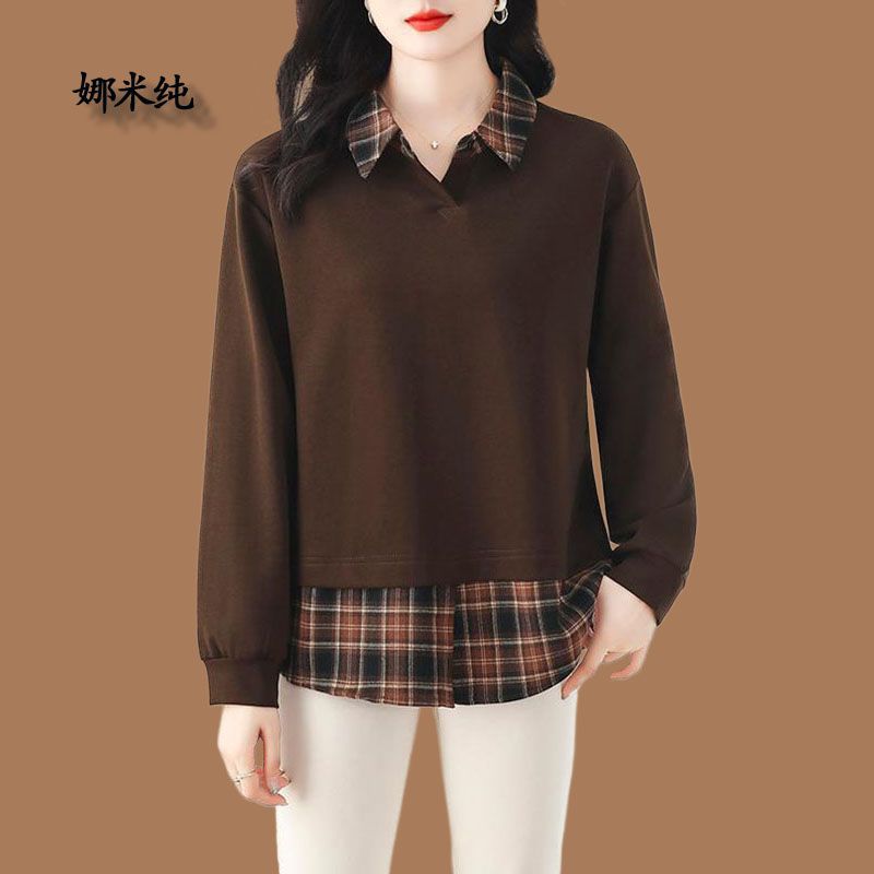 時尚寬鬆洋氣假兩件衛衣女2023秋冬新款翻領長袖氣質百搭休閒襯衫
