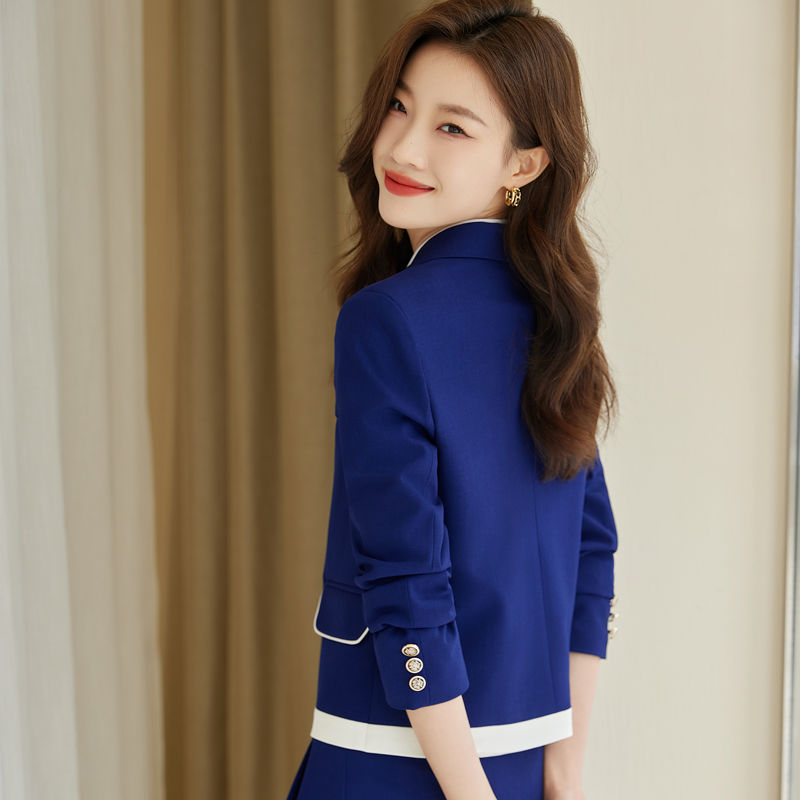 Blue short suit suit, feminine and high-end 2023 spring and autumn new work wear uniform professional skirt
