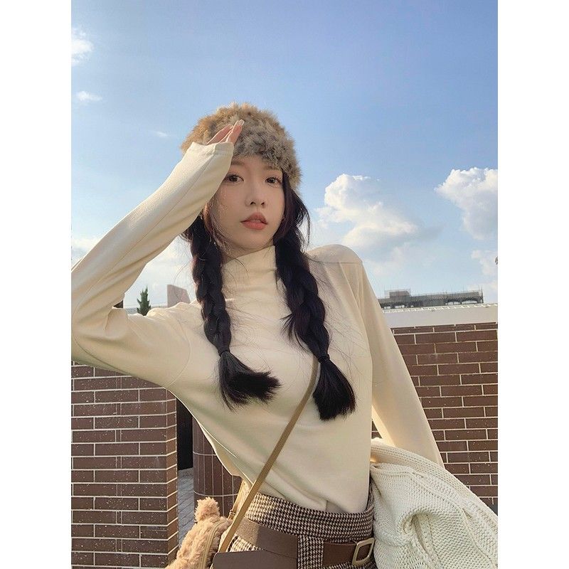 美拉德內搭白色v領打底衫秋冬新款小高領長袖T恤黑色小衫上衣女裝